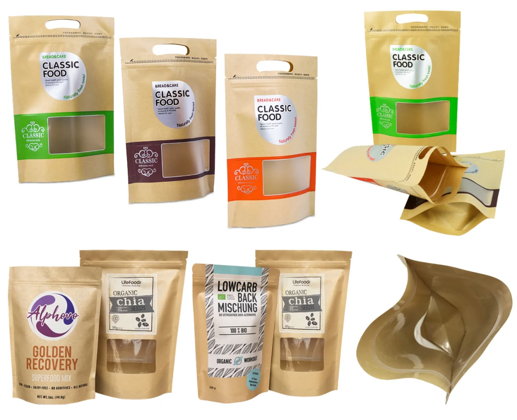 Custom Printed Kraft Paper Food Packaging Bag Stand-up Zip Lock Pouch