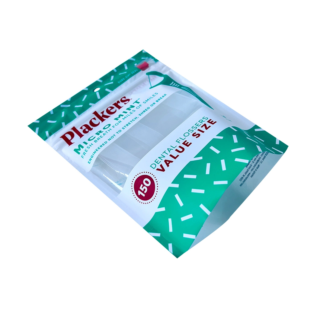 Custom Printed Heat Seal Plastic Packaging Pouch for Dental Floss Pick Packing Bag 3 Sides Sealed Sachet with Hang Hole